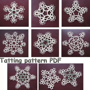 8 Digital Tatted CHRISTMAS Ornament Patterns Christmas snowflakes patterns Tatting PDF pattern Shuttle tatting Frivolite lace Flake of snow