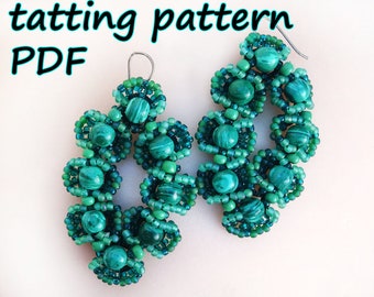 Brincos Tatted PDF padrão Frisado Tatting tutorial Digital Shuttle rendas jóias DIY Frivolite beadwork rendas tat padrões Shuttle tatting