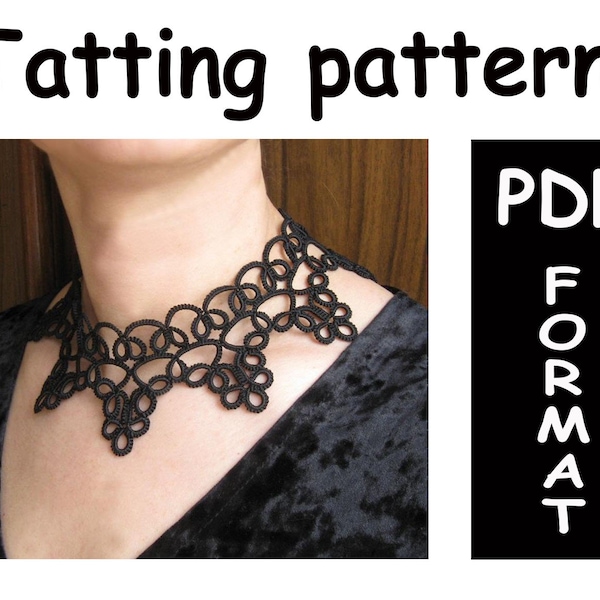 PDF tatting pattern Tatted collar Romantic Necklace Classic choker Tatted lace jewelry Shuttle tatting pattern DIY Digital instant download