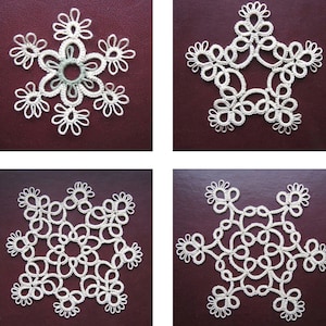 Snowflake Tatting pattern PDF file - 4 Tatted Snowflakes, CHRISTMAS tree decor Shuttle tatting patterns Frivolite lace Snow crystals
