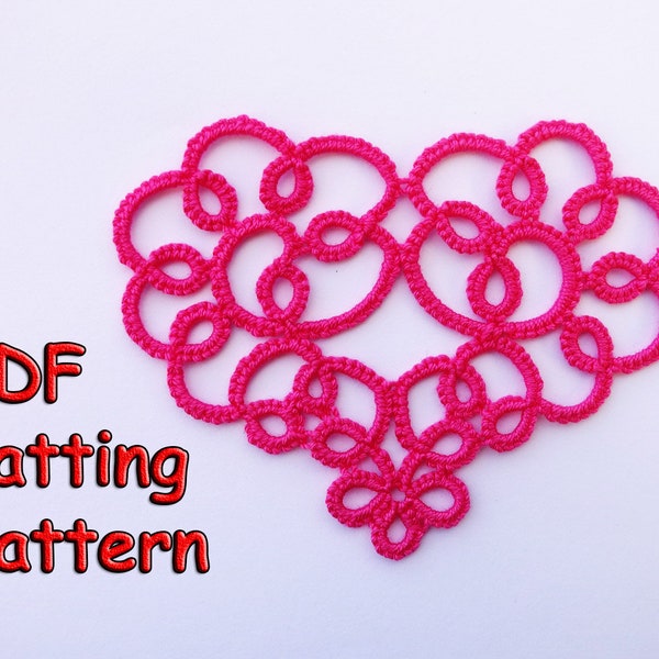 Digital PDF tatting pattern of Valentine day ornament Red tatted heart for card decoration Shuttle tatting tutorial Imediately download