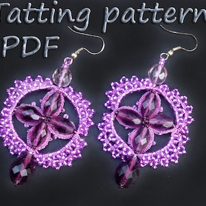 Tatting tutorial PDF tatting pattern Shuttle lace jewelry Frivolite Earrings Tating lace pattern Beadwork tatting earrings Shuttle tatting