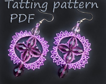 Tatting tutorial PDF tatting pattern Shuttle lace jewelry Frivolite Earrings Tating lace pattern Beadwork tatting earrings Shuttle tatting