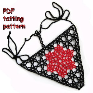 PDF pattern t-strings Black lace tatted bikini DIY Tatting Pattern Flowers accessories Romantic openwork panties tutorial Delicate string
