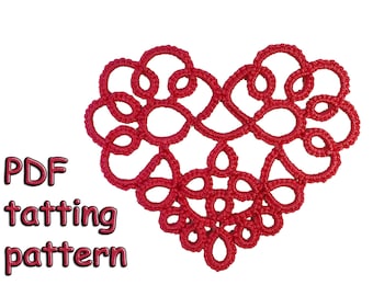 May include: A red heart-shaped tatting pattern, with the text "PDF tatting pattern" below it.
