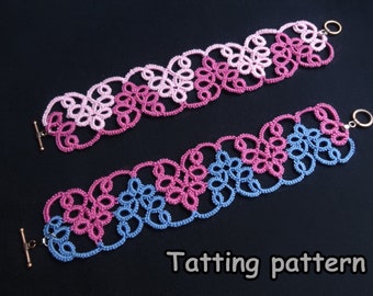 Tatting pattern bracelet PDF pattern Instant Download - Shuttle Tatting jewelry tutorial - DIY tatting lace - Frivolite lace design