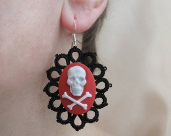 Boucles d’oreilles excentriques Cool Skull boucles d’oreilles pour hommes ou costume de carnaval pirate accessoires de style gothique victorien - Eardrops avec dentelle tatouée