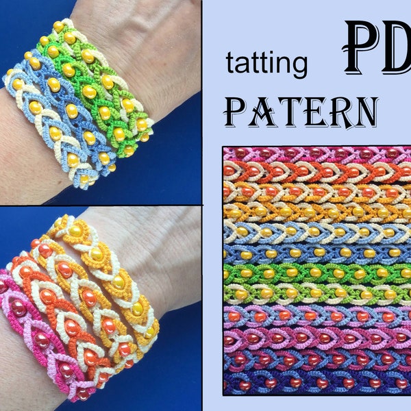 Thin Adjustable Bracelet PDF tatting pattern Easy Step by step 18pgs pattern Multi Color beaded Bracelet Rainbow Layering colorful bracelet