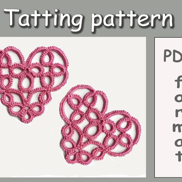 Tatting Heart pattern PDF Shuttle tatting pattern for Valentines day decor, scrapbooking card making Tatting lace ornament Pink Heart motif