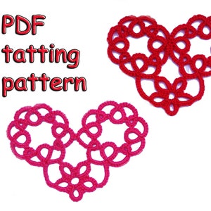 Patron de frivolité PDF Ornement de cœur tatoué Instantané - Instructions de téléchargement numérique pour faire le cœur de dentelle de la Saint-Valentin pour la décoration de cartes postales