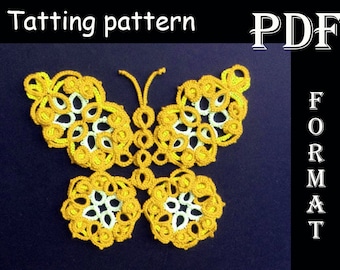 Tatting PDF pattern Butterfly 20 pages Digital file Original shuttle tatting pattern Window décor Immediate download Tatted lace pattern