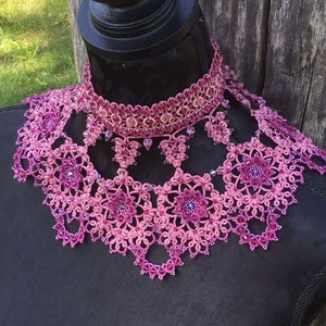 PDF Shuttle Tatting pattern Tatted jewelry Big beaded Lace collar with Swarovski crystals Original design necklace Instant Digital download