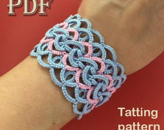 Bracelet Step by step Tatting pattern 17 pages PDF file Shuttle tatting Bookmark pattern Photo Diagrams Writen instructions Instant download
