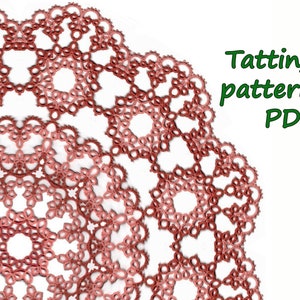 Tatting Deckchen PDF Anleitung Tatting Deckchen Visuelles Muster Shuttle Lace Muster Baumwolle Tatting Lace Serviette Digitaler sofortiger Download