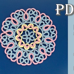 PDF Tatting pattern Coaster Little spring doily Celtic style tatting Original shuttle tatting tutorial Diagrams and written instructions