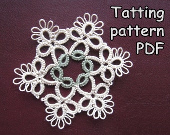 DIY Shuttle tatting snowflake pattern PDF instruction Tat lace Christmas decoration Postcard and NY window decor Tatted Snowfall tutorial
