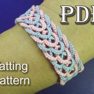 May include: A handmade tatting pattern bracelet in pink and light blue, with the text "PDF" and "Tatting pattern". The bracelet is worn on a wrist and features a woven design.