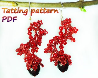 Earrings Tatting tutorial PDF tatting pattern Shuttle lace jewelry Tating lace pattern Beadwork tatting earrings Shuttle tatting Frivolite