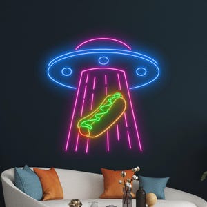 UFO Abduction Hotdog Led Sign, UFO Hotdog Neon Sign, UFO Hotdog Led Light, Custom Neon Sign, Hotdog Neon Light, Restaurant Food Wall Decor