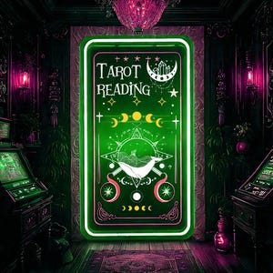 Letrero de neón de carta del Tarot personalizado, letrero LED de carta del Tarot, letrero de luz de neón de carta del Tarot, decoración del hogar, logotipo de tienda de tarot de lector psíquico, decoración de Halloween