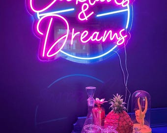 Cocktails & Dreams Led Sign, Cocktails and Dreams Led Sign, Wall Decor, Bar Neon Sig, Custom Neon Sign, Pub Led Sign, Cocktails and Dreams
