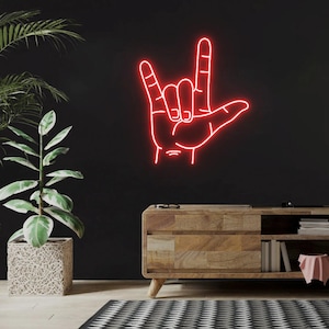 I Love You Hand Neon Sign, ASL Wall Decor, Custom LED Neon Light, Sign Language Sign, Romantic Bedroom Decor, Hand Gesture Art, Gift for Her