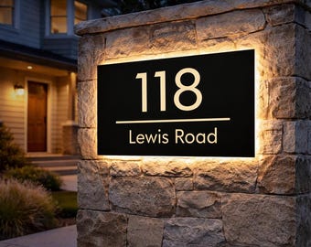 Letrero de número de casa personalizado, placa de dirección personalizada, letrero de dirección LED, letrero de número LED moderno, números de casa iluminados, letrero de dirección para exteriores