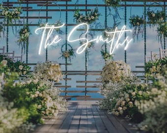 Wedding Neon Sign | Custom Last Name Neon | Wedding Gift | Wedding Decor | Grass Wall Backdrop | Family Name Neon Sign | LED Home Decor