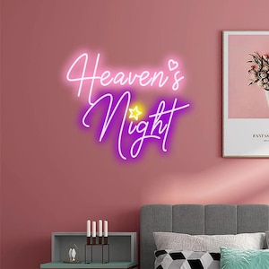 Heaven&#39;s Night Neon Sign | Custom Neon Light | Wedding neon sign | LED Neon Sign Bedroom, Game Room Wall Decoration | Home Wall Decor