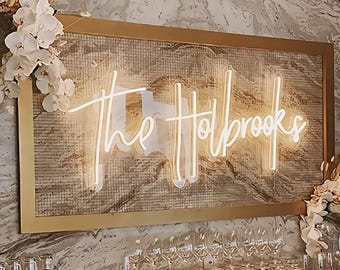 Wedding Neon Sign | Custom Last Name Neon | Wedding Gift | Wedding Decor | Grass Wall Backdrop | Family Name Neon Sign | LED Home Decor