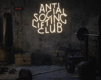 Anti Social Lifting Club Neon Sign, Gym Wall Decor, LED Neon Light, Home Gym Sign, Workout Room Decor, Fitness Gift