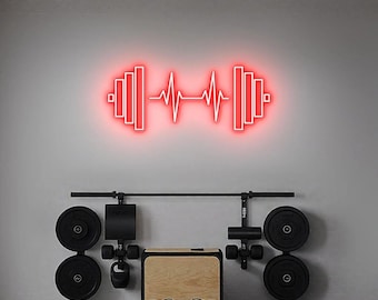 Barbell Heartbeat Neon Sign, Fitness LED Neon Light, Home Gym Wall Decor, Workout Room Sign, Weightlifting Motivational Neon, Bodybuilder