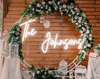 Wedding Neon Sign | Custom Last Name Neon | Wedding Gift | Wedding Decor | Grass Wall Backdrop | Family Name Neon Sign | LED Home Decor
