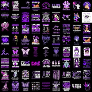 Fibromyalgia Awareness PNG Bundle, Purple Ribbon Warrior PNG, Chronic Pain Quotes, Invisible Illness Support Design, Sublimation PNG