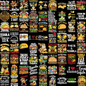 Taco-Tequila-PNG-Bundle, lustige Cinco-de-Mayo-Designs, Taco- und Tequila-Sprüche, Fiesta-Party-Shirt-PNG, mexikanischer Essenshumor im Sublimationsdruck