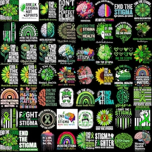 End The Stigma PNG Bundle, "Mental Health Matters" Tie Dye Awareness T-Shirt for Men, Women & Kids, Promote Support And Acceptance