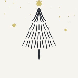 Gold und Schwarz Illustrative Frohe Weihnachten Grußkarte, Digitale Datei