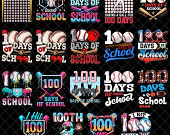 100 Days Of School Baseball PNG Bundle, 100th Day Sports Shirt Designs, Having A Ball For 100 Days PNG, Sublimation