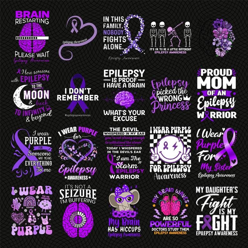 Epilepsy Awareness PNG Bundle, I Wear Purple for Epilepsy Sublimation ...