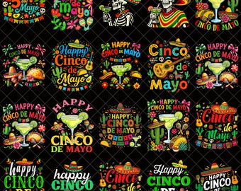 Happy Cinco de Mayo PNG Bundle, Colorful Mexican Fiesta Margarita Skeleton Sublimation Designs, Cinco de Mayo Shirt PNG Digital Download