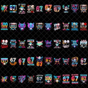 67 Days of School Baseball PNG Bundle, 100 Days of School Png, Six Seven Sports Drip Design, Kids Teacher Shirt, Digital Download
