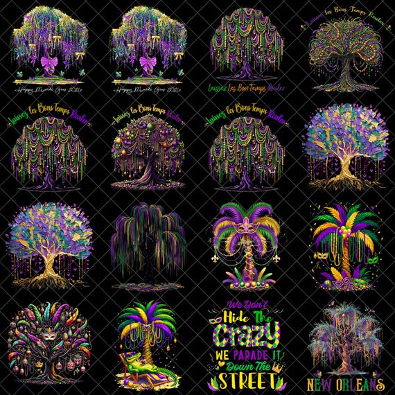 Mardi Gras Bead Tree PNG Bundle, Laissez Les Bon Temps Rouler, New Orleans Mask Trees, Happy Mardi Gras 2026 Sublimation