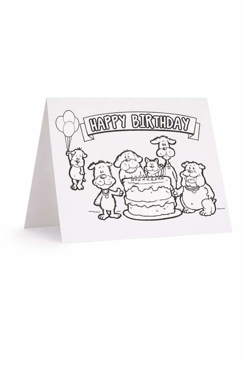 Birthday Dog Coloring Card DIGITAL DOWNLOAD | Printable Card - Etsy