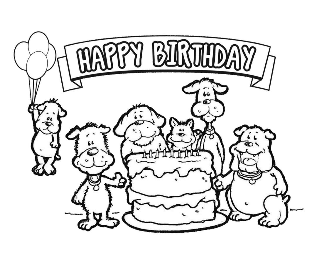 Birthday Dog Coloring Card DIGITAL DOWNLOAD | Printable Card - Etsy