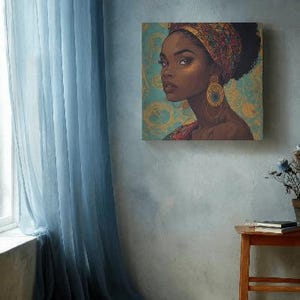 Black Queen Kente Portrait: Afrocentric Woman Art Print (Digital Download
