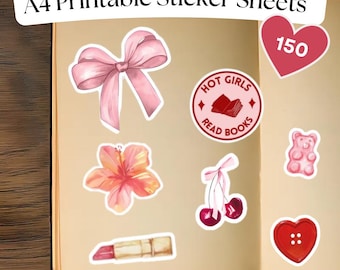 Pink Aesthetic Stickers, Girly Journal Stickers (A4 Printable PDF)