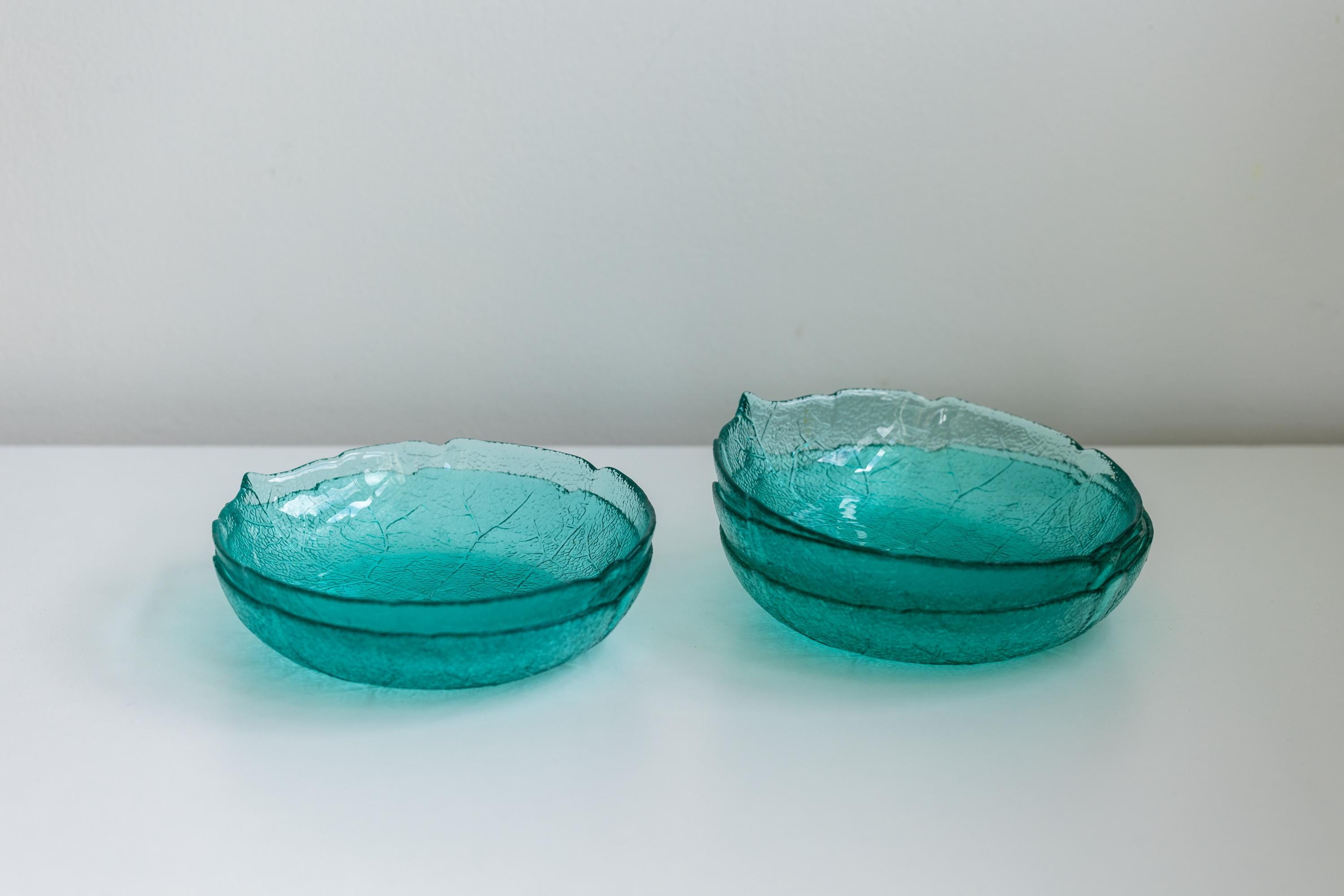 未使用ビンテージ arcoroc france フランス製強化ガラスアスペン大鉢 Arcoroc France Turquoise Aspen Leaf Dinnerware, Set of 5 Small