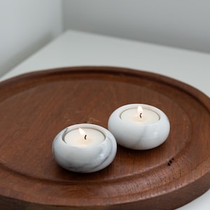 Set of two marble candle holders