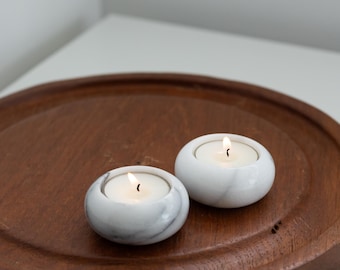 Set of two marble candle holders