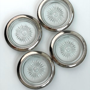 Vintage silver-plated coasters. Set of glass and silver plate coasters Hong Kong